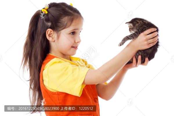 手里拿著小貓的小女孩