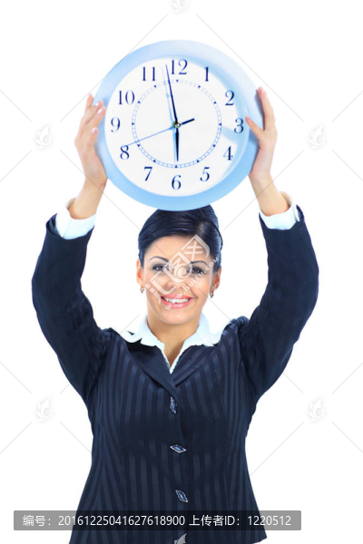 幸福的女人在黑色與時鐘超過白色