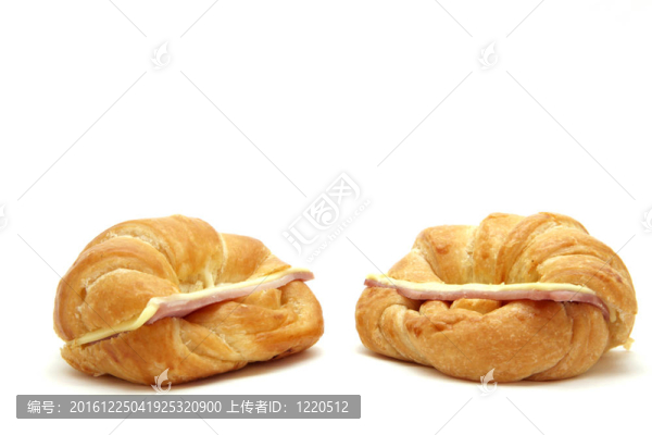 兩個火腿奶酪牛角包白