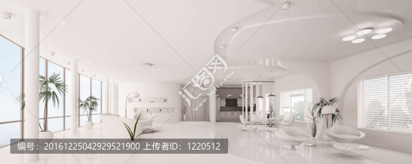 室內(nèi)白色公寓全景3D渲染
