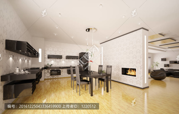 現(xiàn)代廚房室內(nèi)3D渲染
