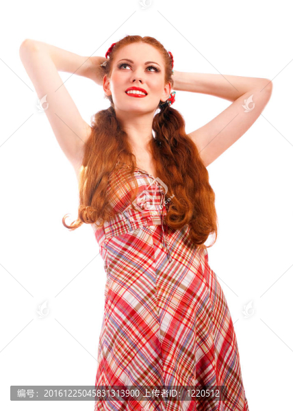 笑在格子衣服的女子肖像