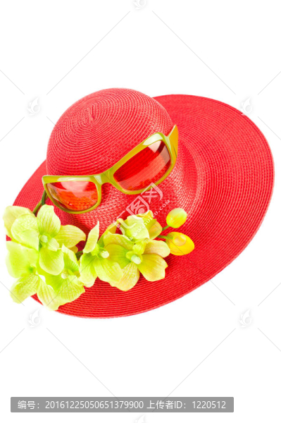 紅草帽女人的夏天帽
