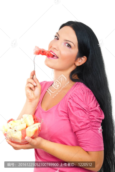 健康微笑的女人吃西瓜