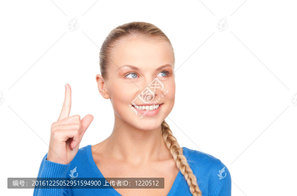 女人用手指向上