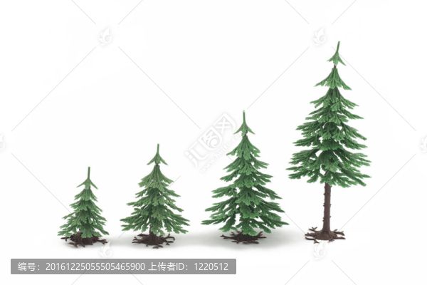 四白色背景上的塑料毛皮樹