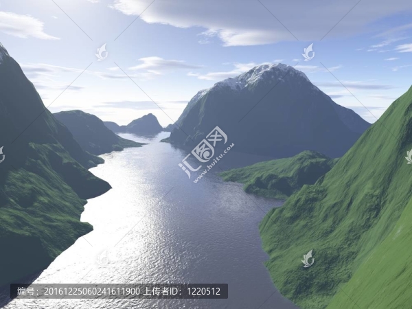 計算機生成山地湖景