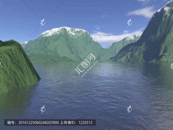 計算機生成山地湖景