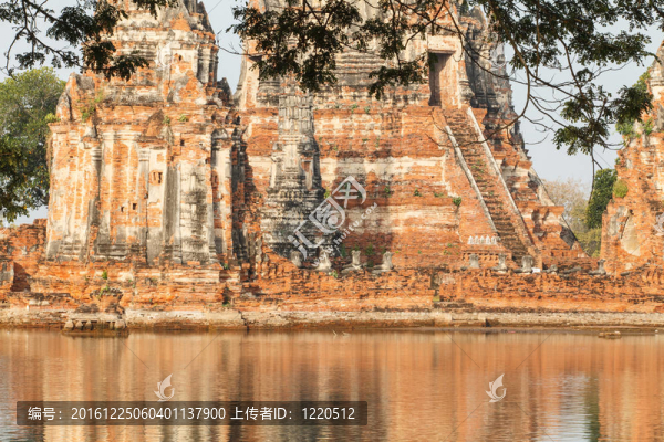 洪水chaiwatthanaram,Ayutthaya神廟