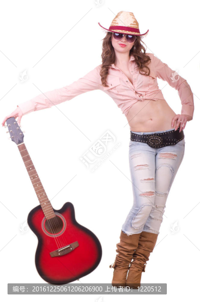 女孩與牛仔帽與吉他