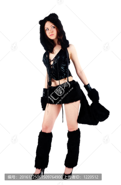美麗的女孩在貓服裝