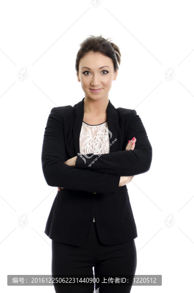 有吸引力的女人抱著雙臂。白色背景孤立。
