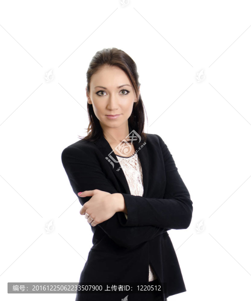 有吸引力的女人抱著雙臂。白色背景孤立。