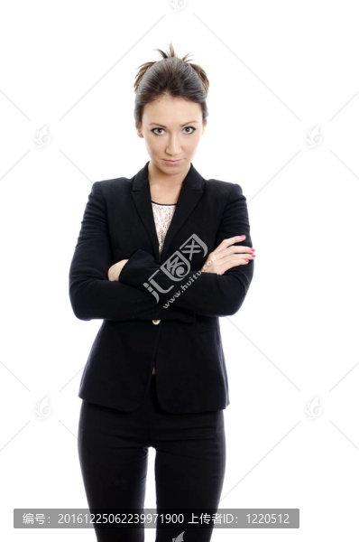 有吸引力的女人抱著雙臂。白色背景孤立。