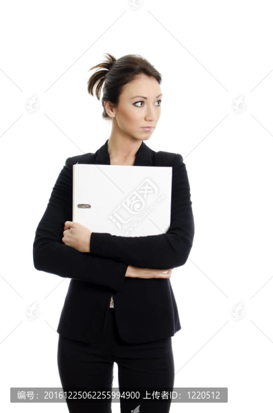 商業(yè)婦女與文件夾的肖像。白色隔離。