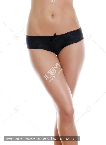 腹部和黑色內(nèi)褲美女腿。白色隔離。