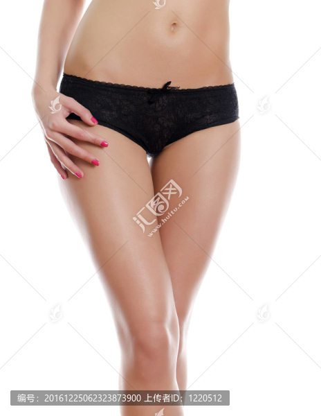 腹部和黑色內(nèi)褲美女腿。白色隔離。