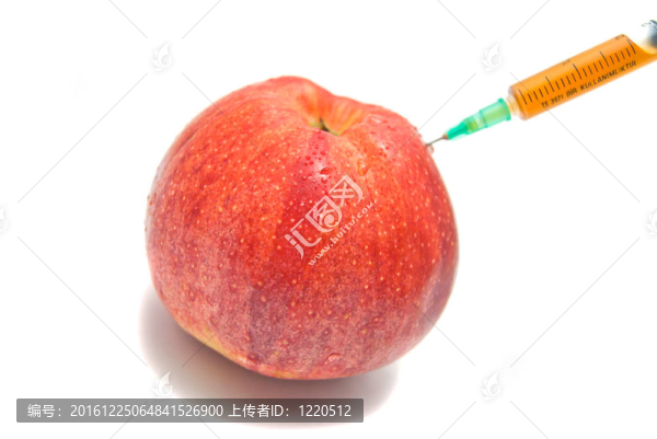 紅蘋果和注射器特寫