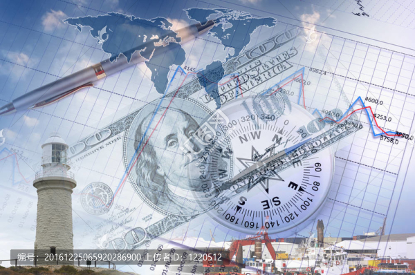 金融圖表與背景燈塔