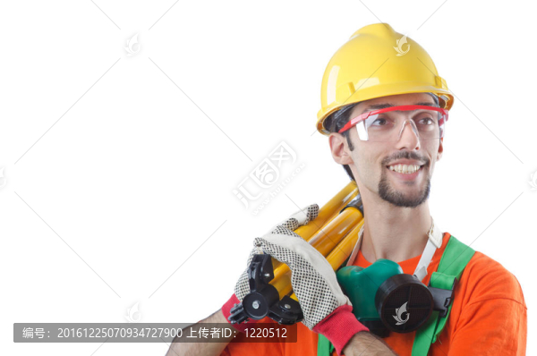 建筑工人孤立的白色