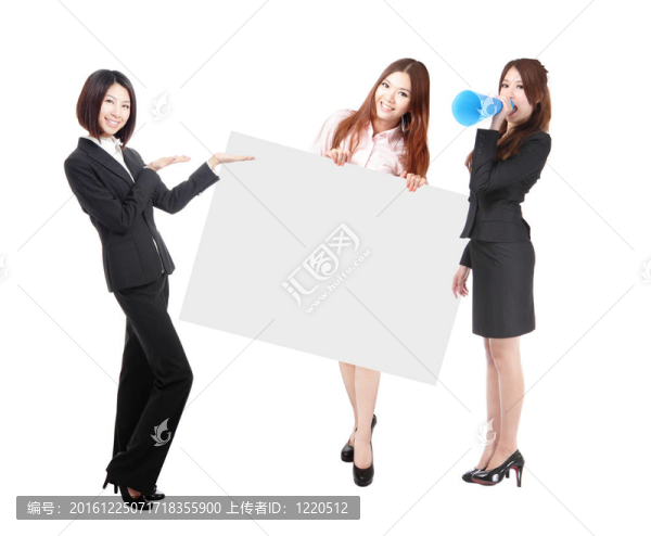 三營(yíng)業(yè)女興奮展示空白廣告牌