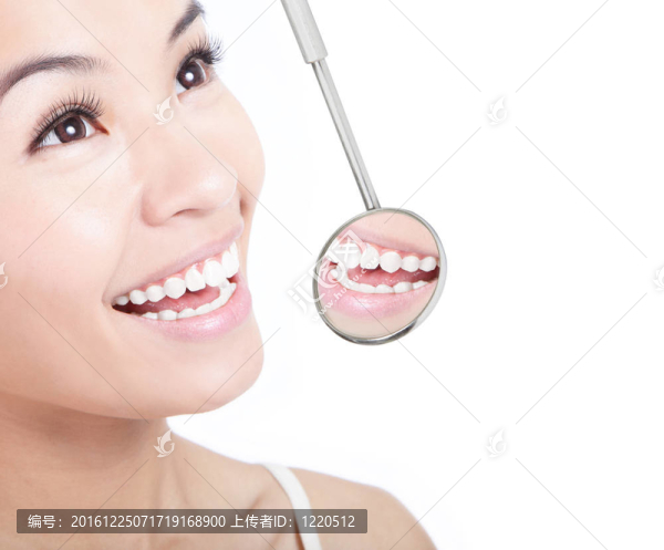 健康女人牙和牙醫(yī)口腔鏡