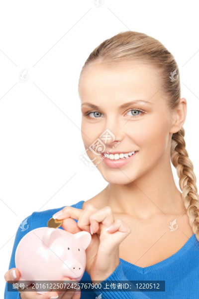 可愛的女人存錢罐和錢