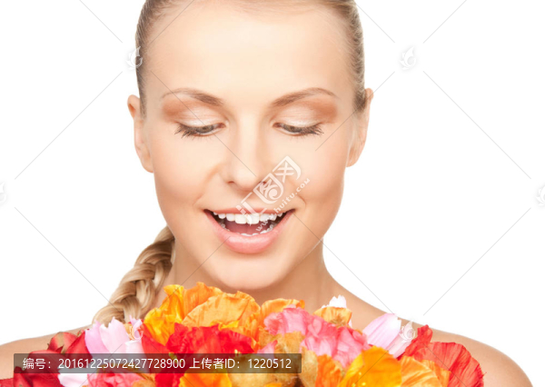 可愛的女人與紅花
