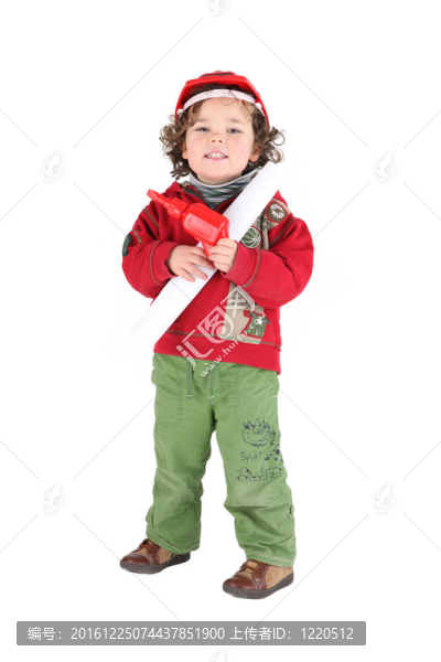 可愛的小男孩打扮成建筑師
