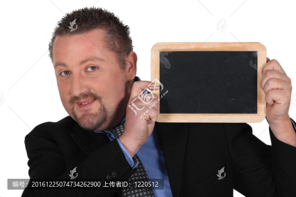 商人拿著黑板