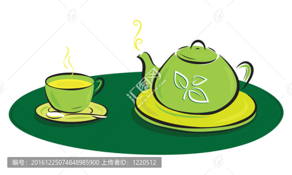 帶有樹葉符號(hào)和茶杯插圖的茶壺