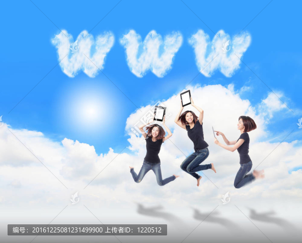 快樂女孩在空中跳平板電腦