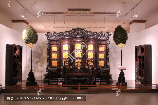紫檀,嵌檀香芯,花卉屏風,寶座