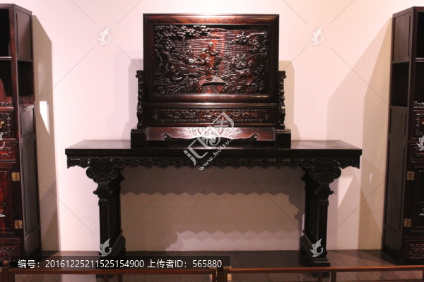 紫檀雕,插屏,平頭案
