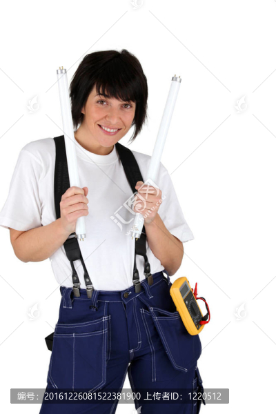 與燈泡的女電工