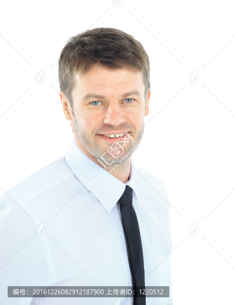 微笑的商人。白色背景隔離