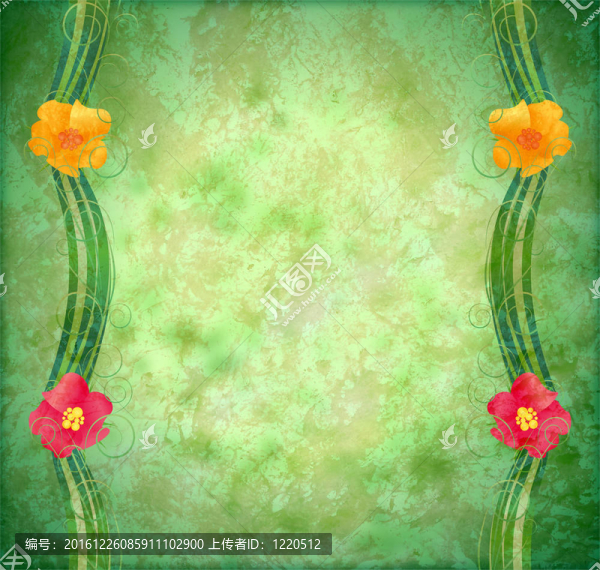 綠色紋理背景與花緣