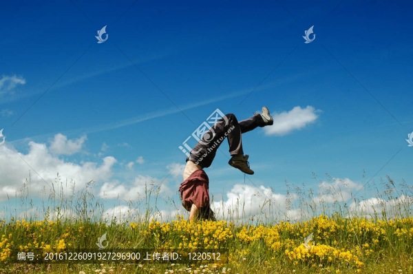 女人在草地上做側(cè)手翻