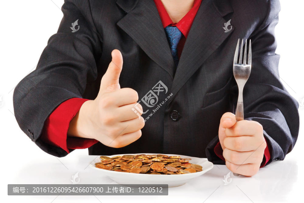 商人在白色的背景下吃飯