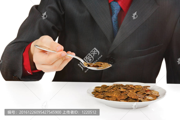 商人在白色的背景下吃飯
