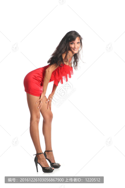 一個穿著紅裙子的年輕漂亮女人的畫像。