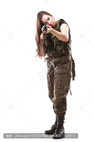 陸軍婦女與槍-美麗的女人與步槍塑料