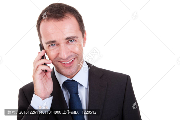 商人在電話里；在白色背景上孤立