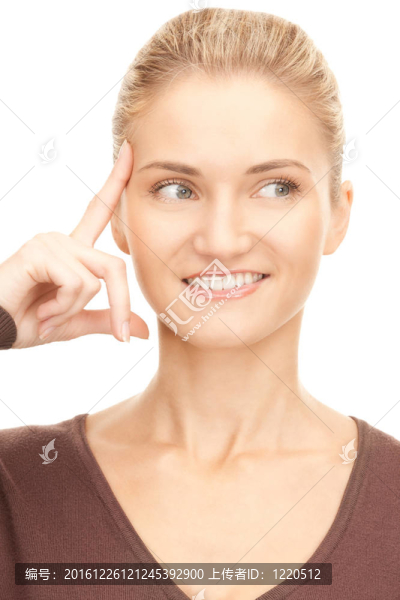 沉思的女商人在白