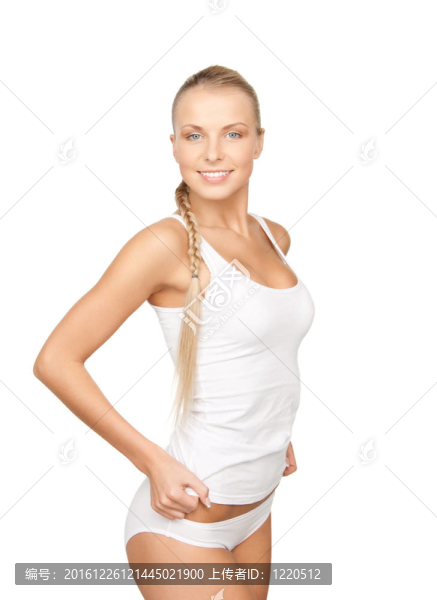 可愛的女人在白色棉內(nèi)衣