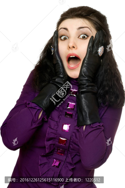 受驚的年輕女人肖像。分離