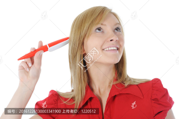 漂亮的女人手里拿著一支鋼筆
