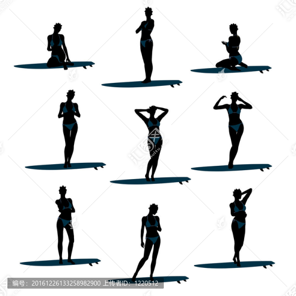 非裔美國女性沖浪剪影插圖