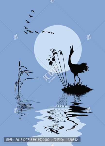 湖上鳥類的剪影