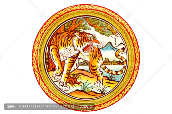 在白色背景上中華寺大理石墻上畫虎